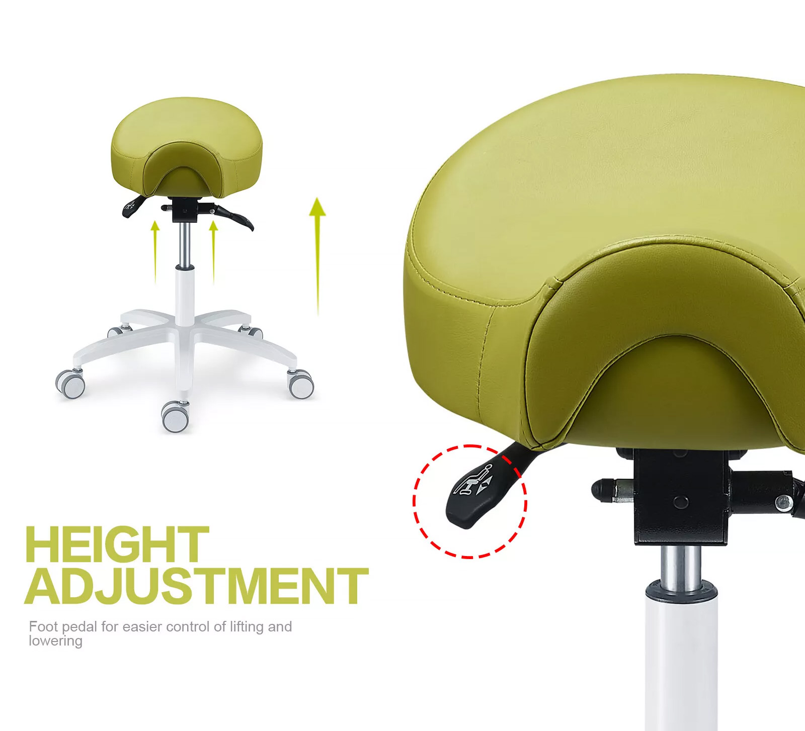 PLST-075 Adjustable Dental Operator Assistant Saddle Chair Dental Hygienist Nurse Stools Microfiber Leather